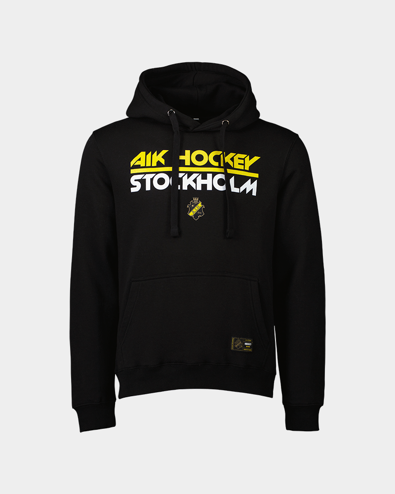 svart hoodie med aik hockey stockholm tryck